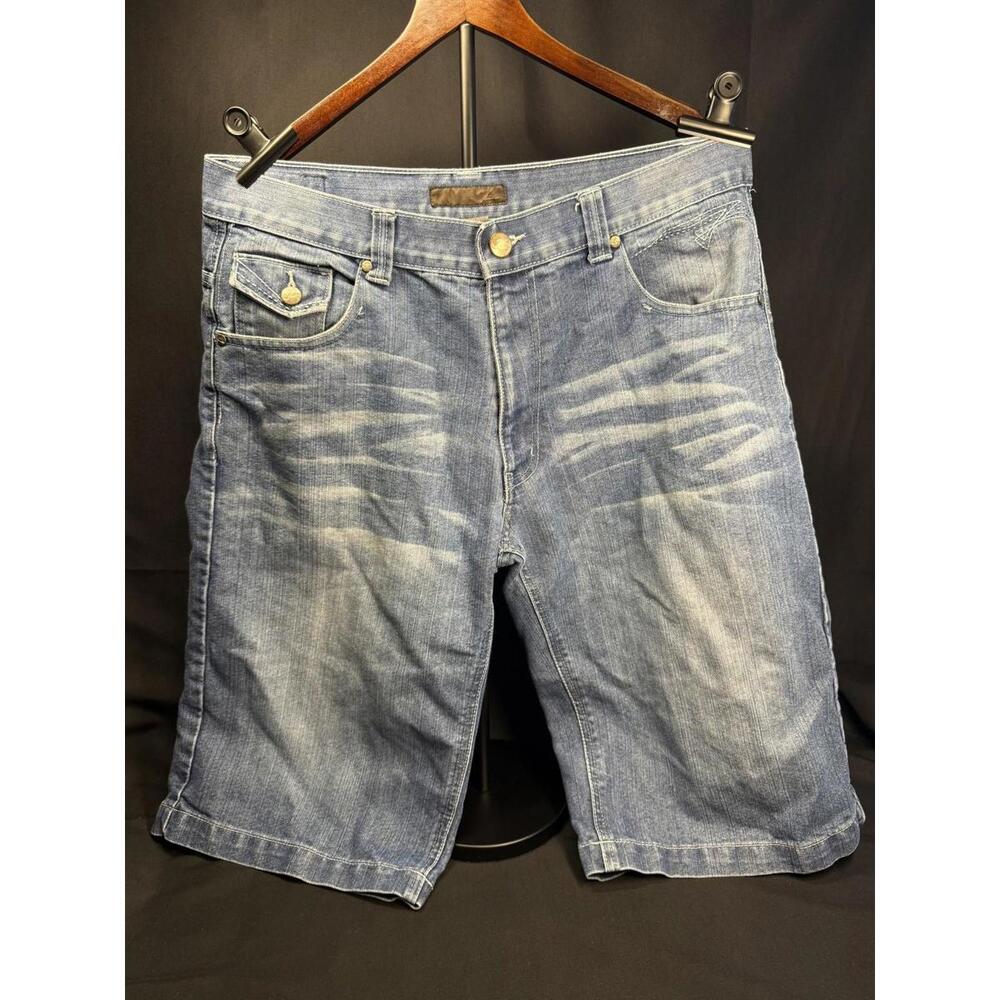 Jinzu Denim‎ Shorts Mens 36 Blue Jean Bermuda Relaxed Fit Y2K Embroidered Pocket